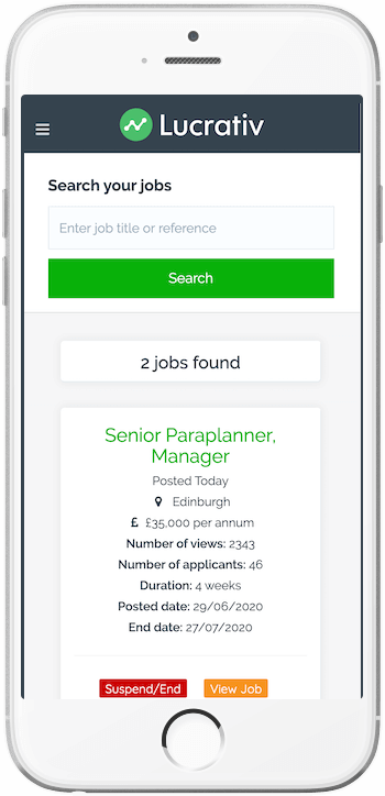 iPhone image showing recruiter job management interface