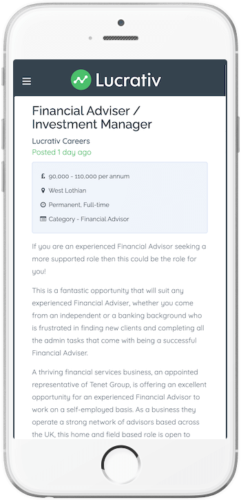 iPhone image showing Financial Services job